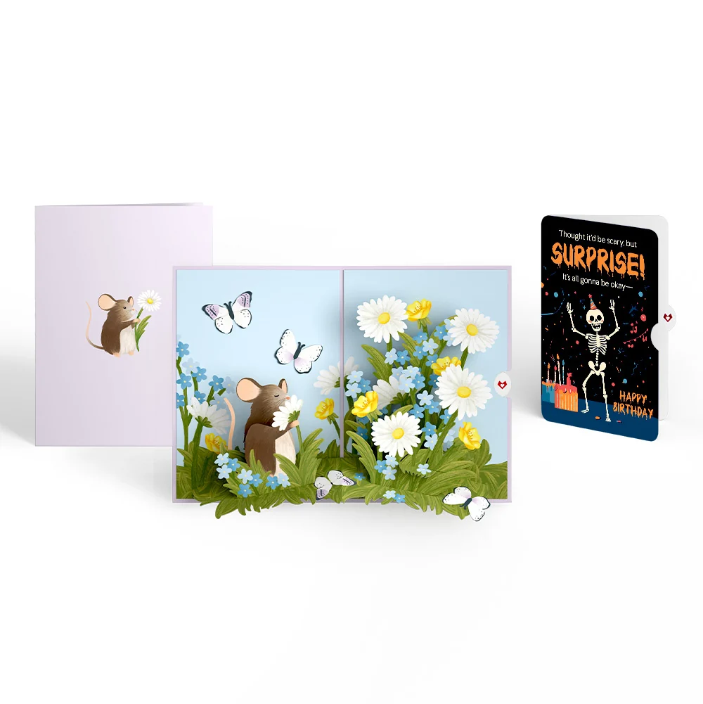 Lovepop Field Mouse in the Flowers Birthday Pop-Up Card and Surprise Skeleton Sentiment Set