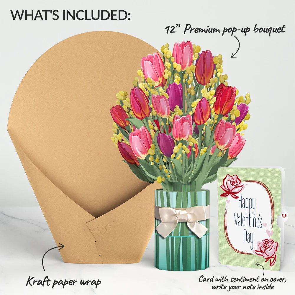 Lovepop Cheerful Tulips Valentine Bouquet and Sweet Rose Sentiment Set Vase - Image 2