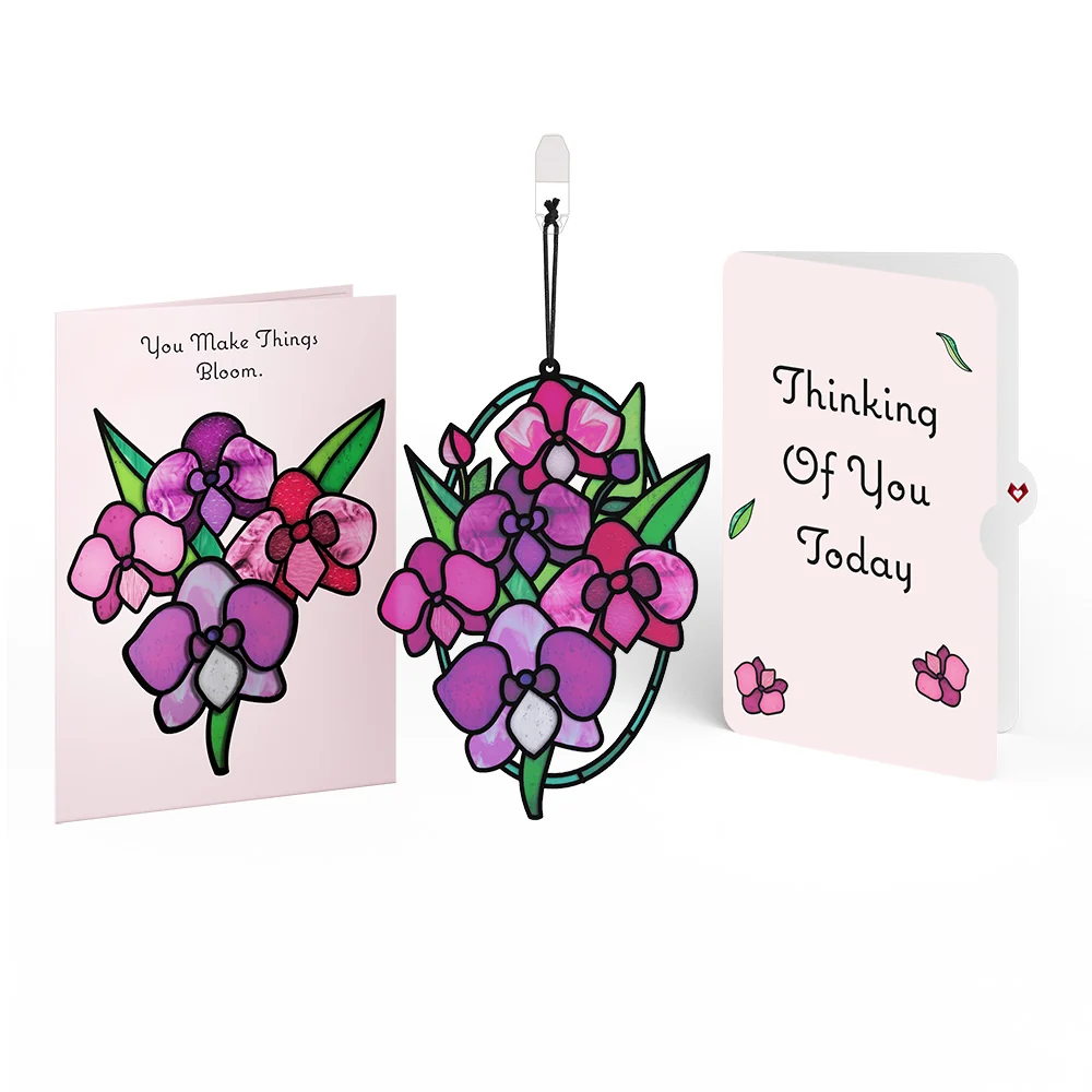 Lovepop You Make Things Bloom Orchid Thinking of You Suncatcher Card and Sentiment Set Glass