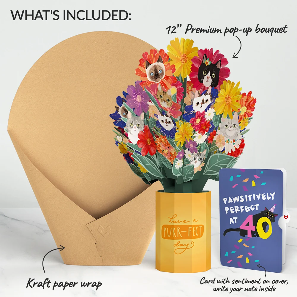 Lovepop Purr-fect Cat 40th Birthday Bouquet and Sentiment Set Vase - Image 2
