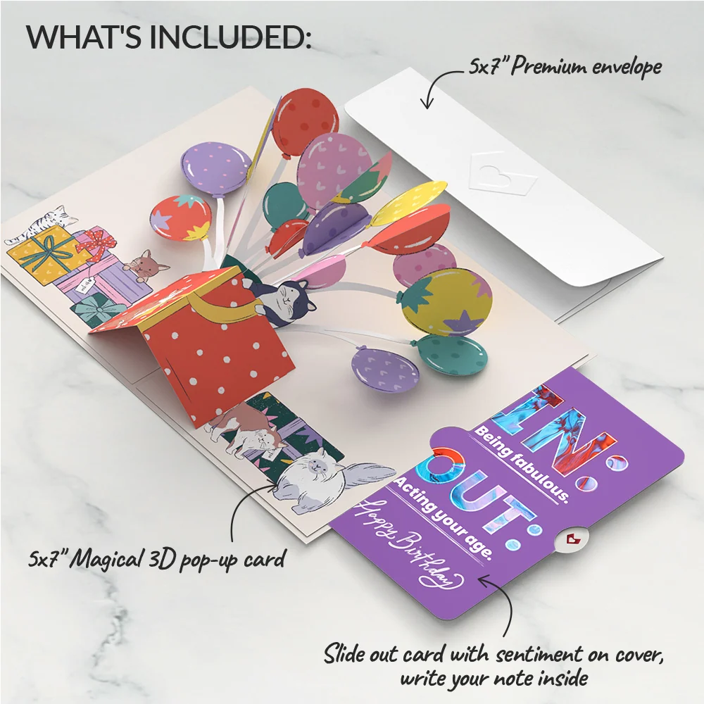 Lovepop Curious Cats Birthday Pop-Up Card and IN & OUT Sentiment Set - Image 2