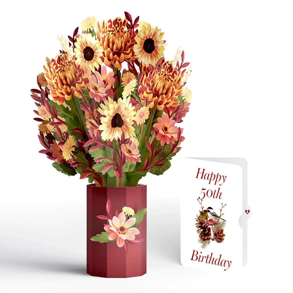 Lovepop Fall Sunshine 50th Birthday Bouquet and Sentiment Set Vase