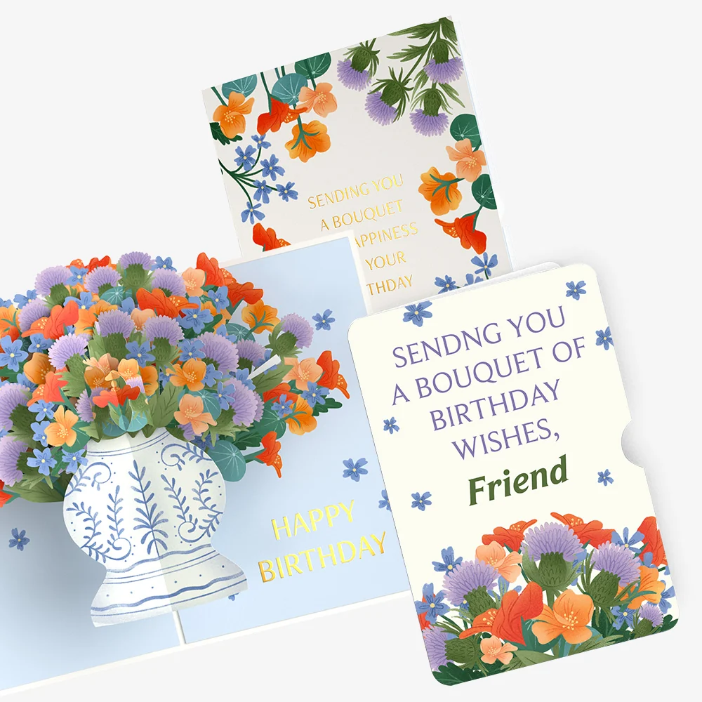 Lovepop Birthday Bouquet of Happiness Pop-Up Card and Sentiment Set for Friend Vase