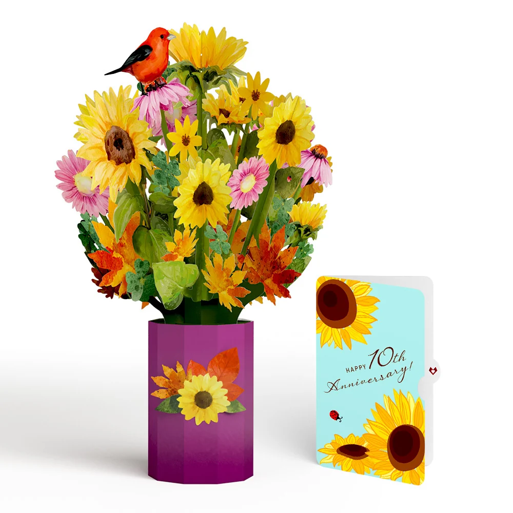 Lovepop Golden Sunflower 10th Anniversary Bouquet and Sentiment Set Vase