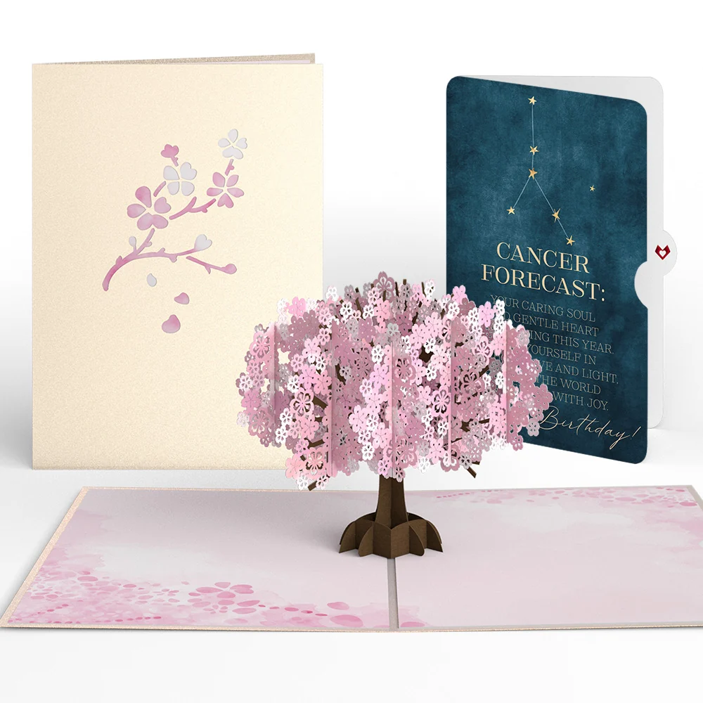 Lovepop Cherry Blossom Birthday Pop-Up Card and Cancer Zodiac Sentiment Set Cream