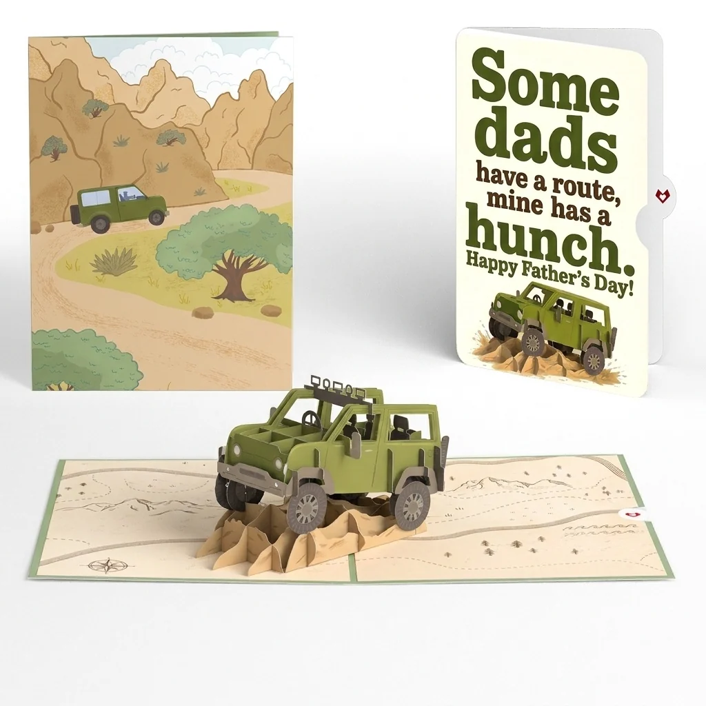 Lovepop Off-Road Adventure Father's Day Pop-Up Card and Hunch Route Sentiment Set for Dad Cream