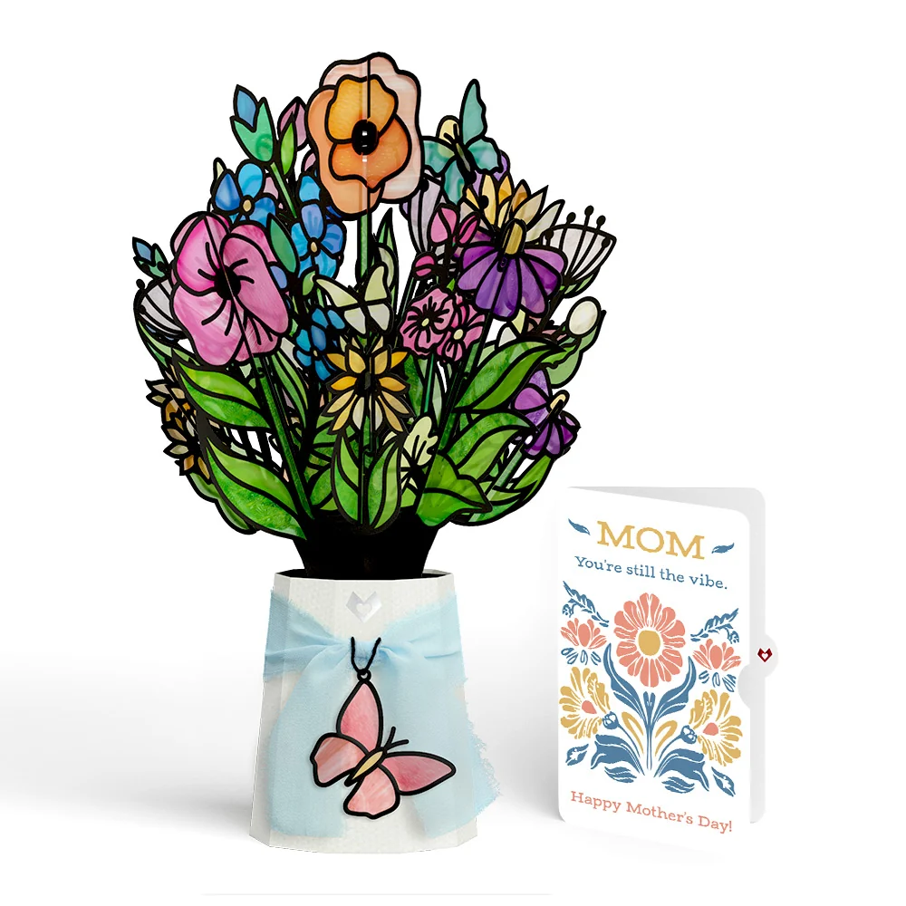 Lovepop Garden Glow Mother’s Day Suncatcher Bouquet and Folk Art Bloom Sentiment Set for Mom Glass