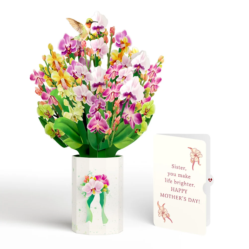 Lovepop Orchid Mother's Day Bouquet and You Make Life Brighter Sentiment Set for Sister Vase