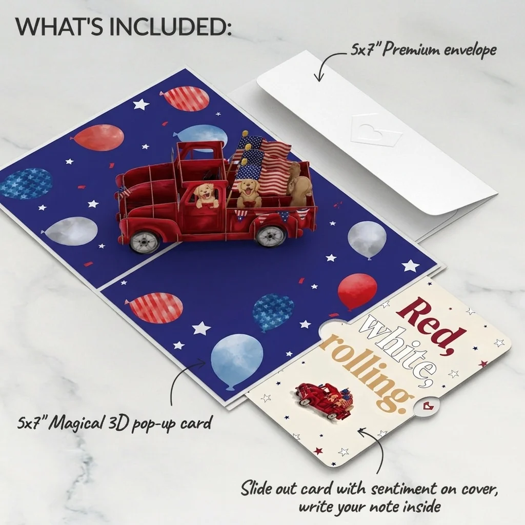 Lovepop Americana Truck 4th of July Pop-Up Card and Sentiment Set Cream - Image 2