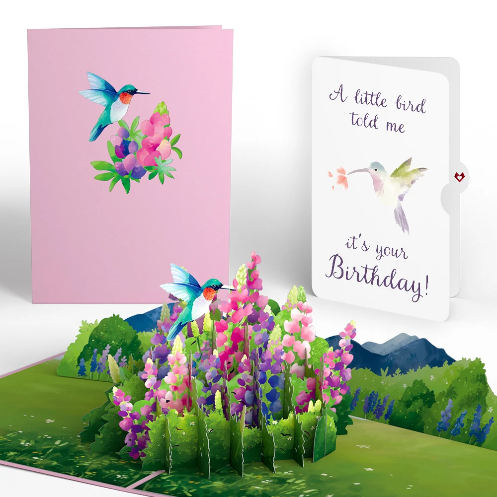 Lovepop Lupine Hummingbird Birthday Pop-Up Card and A Little Hummingbird Kisses Sentiment Set