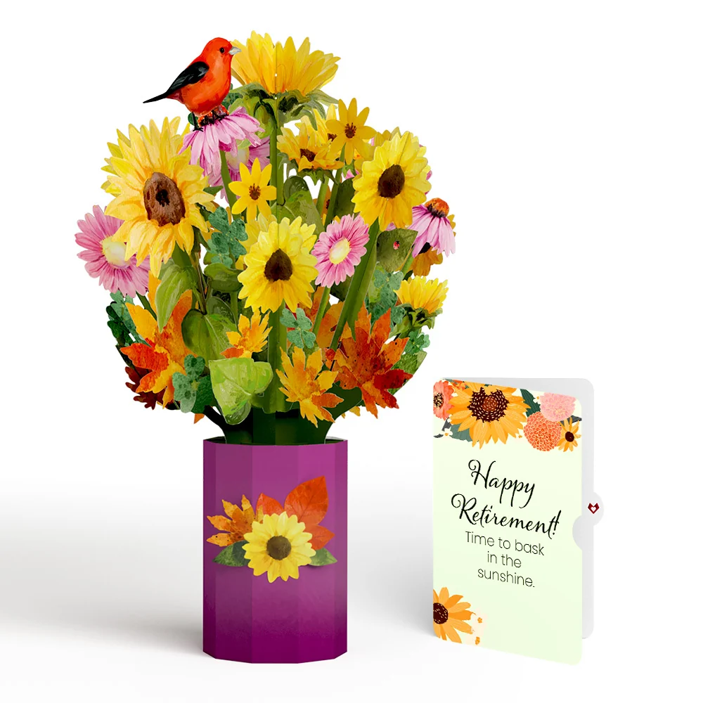 Lovepop Golden Sunflower Retirement Bouquet and Sentiment Set Vase