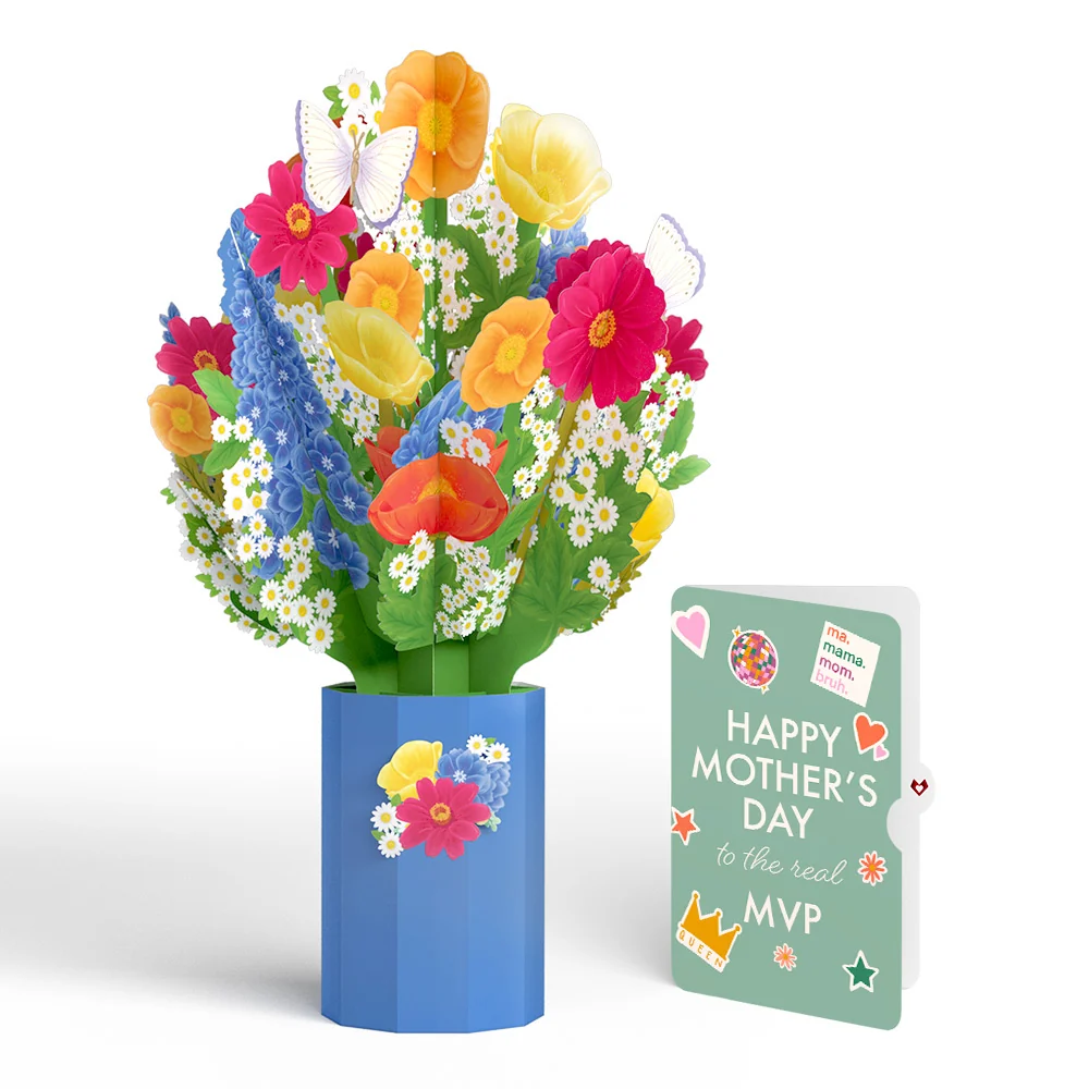 Lovepop Wildflower Mother's Day Bouquet and The real MVP Sentiment Set Vase