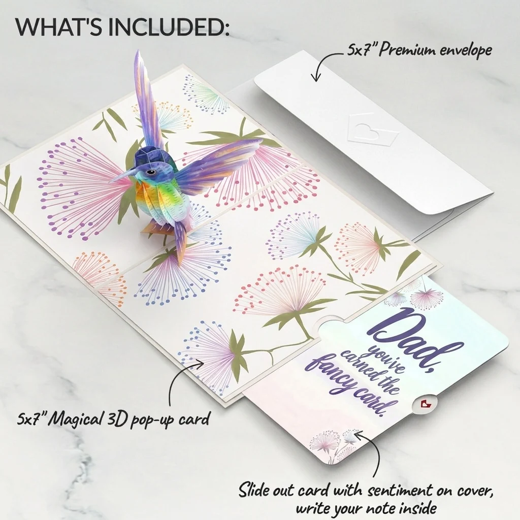 Lovepop Vibrant Hummingbird Father's Day Pop-Up Card and Sentiment Set for Dad Cream - Image 2