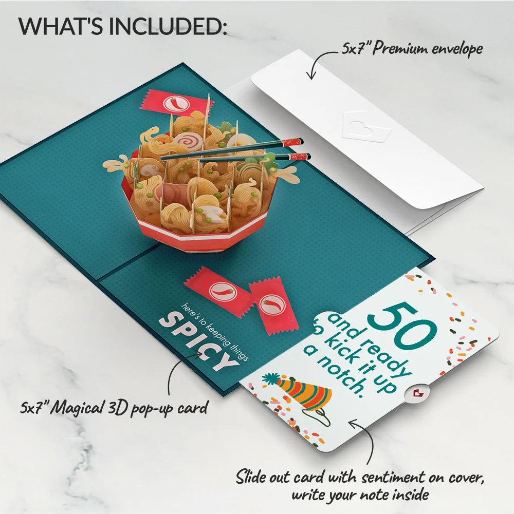 Lovepop Send Noods Spicy Birthday Pop-Up Card and 50th Kick It Up Sentiment Set Bowl - Image 2
