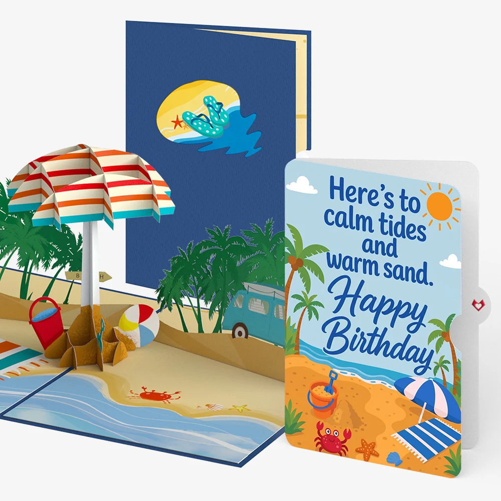 Lovepop Sandy Shores Birthday Pop-Up Card and Calm Tides Sentiment Set Towel