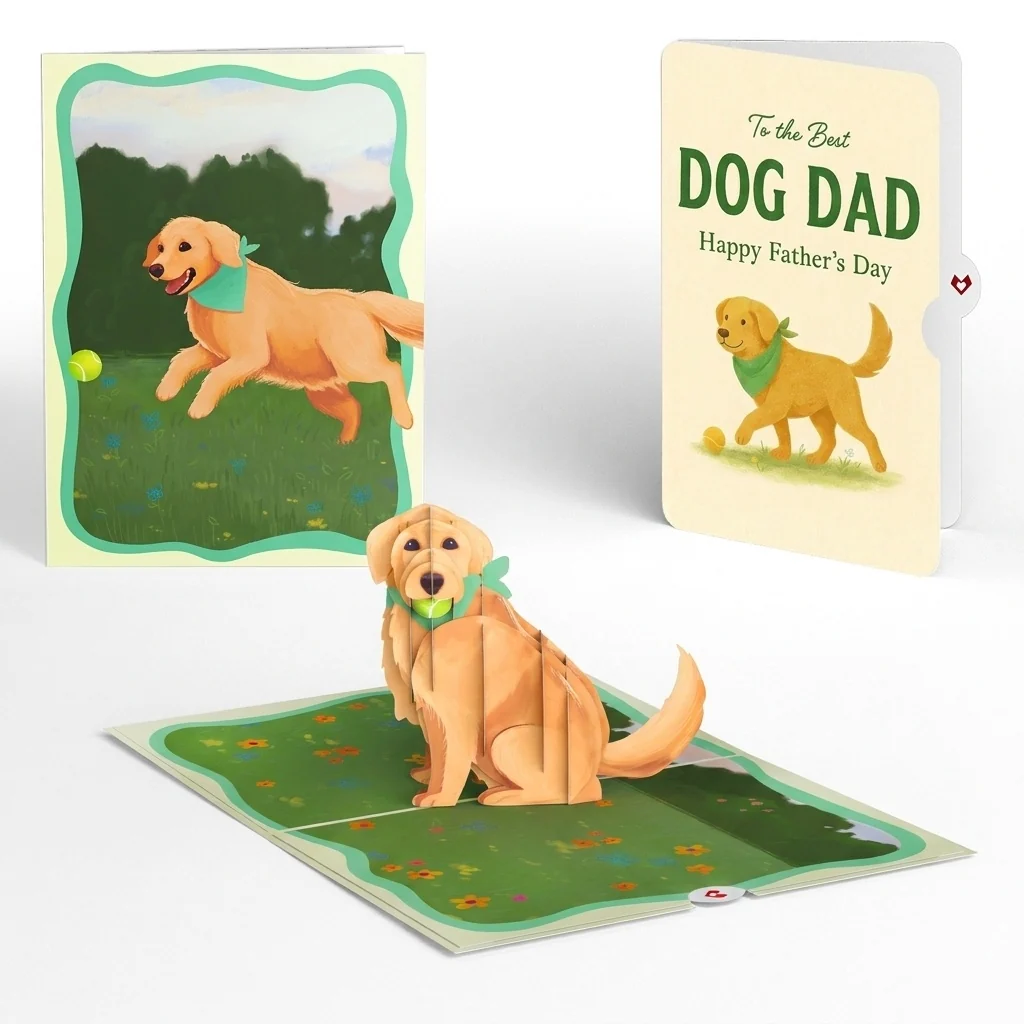 Lovepop Playful Golden Retriever Father's Day Pop-Up Card and Sentiment Set for Dad Cream