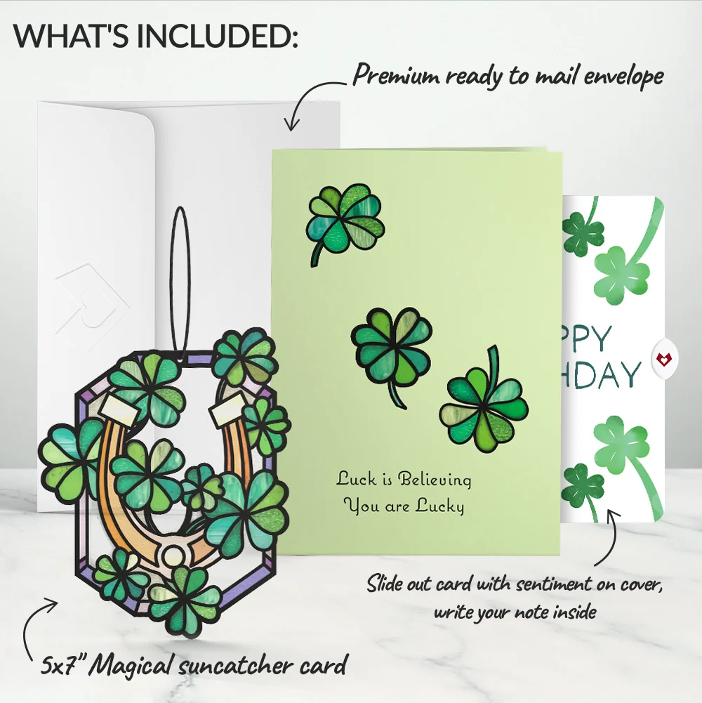 Lovepop Lucky Shamrock Birthday Suncatcher Card and Sentiment Set Glass - Image 2