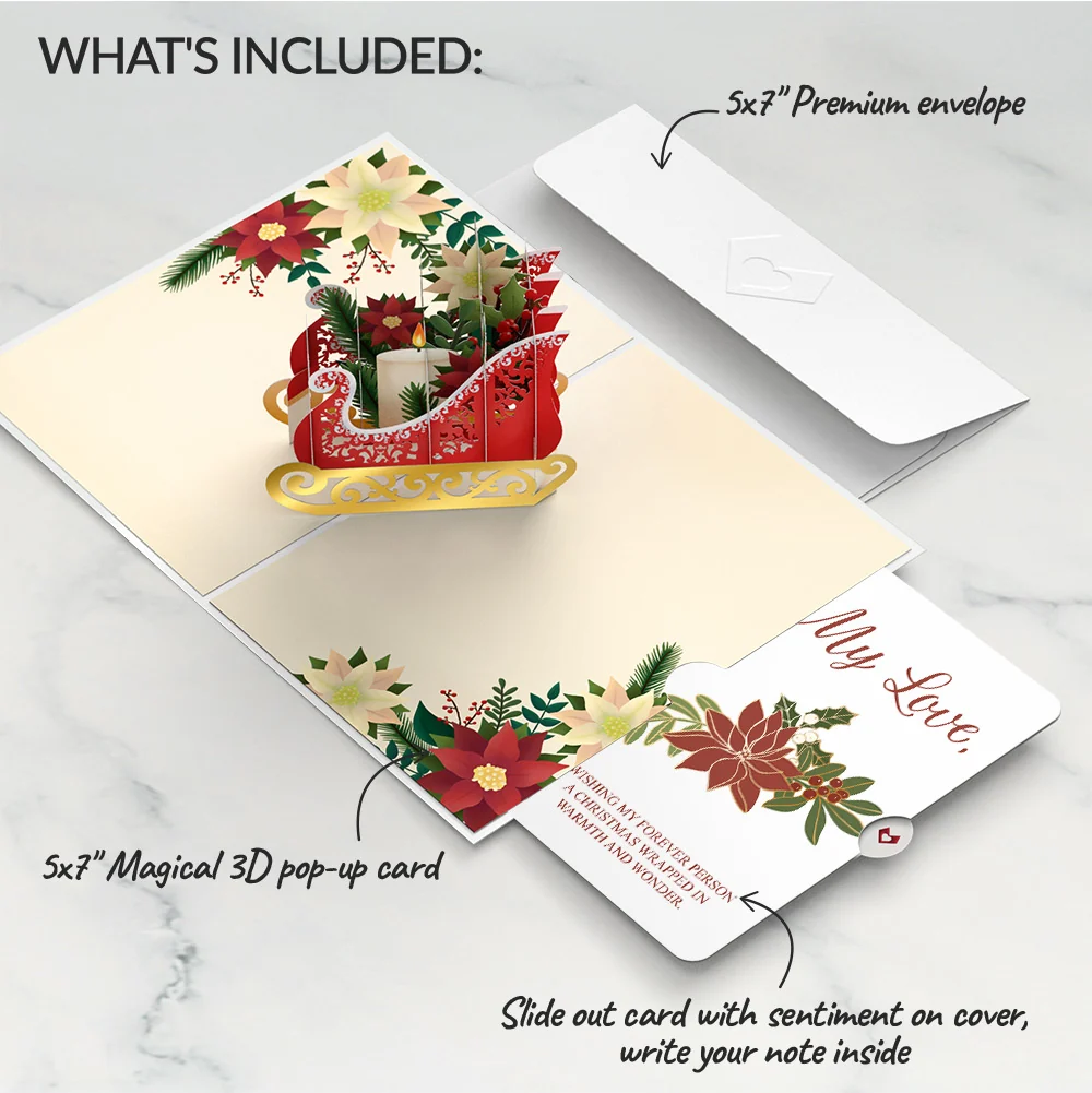 Lovepop Holiday Poinsettia Sleigh Pop-Up Card and Love Sentiment Set for Partner Candle - Image 2