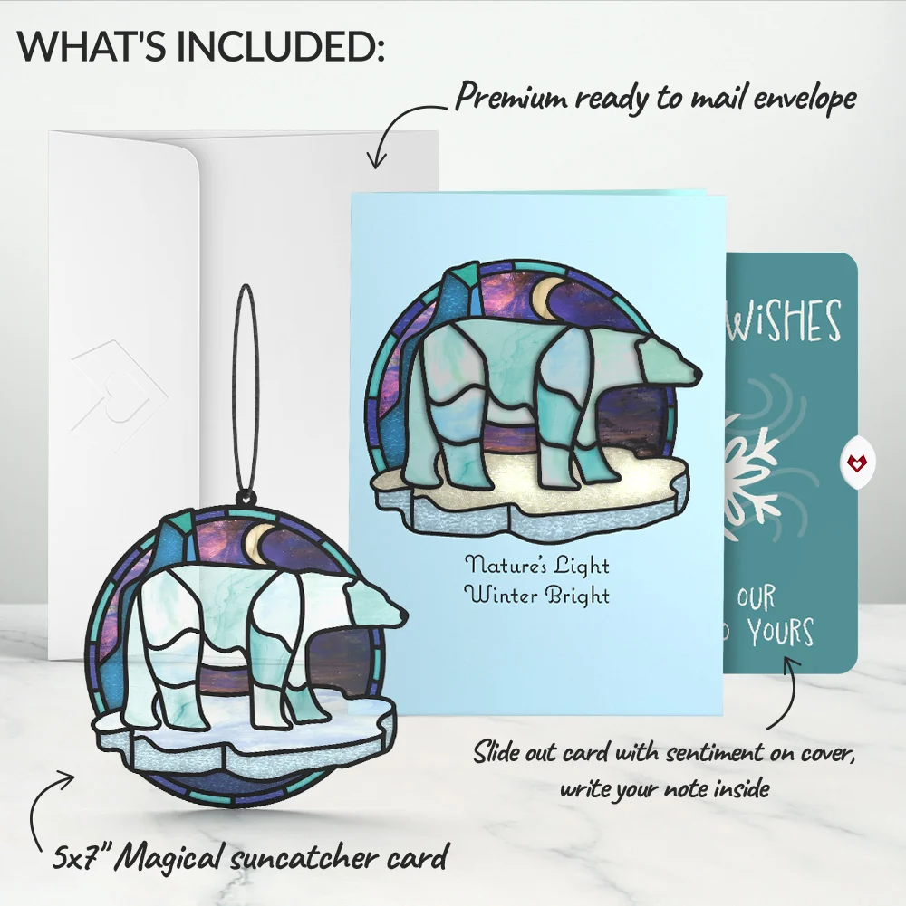 Lovepop Nature's Light Polar Bear Holiday Suncatcher Card and Sentiment Set Glass - Image 2