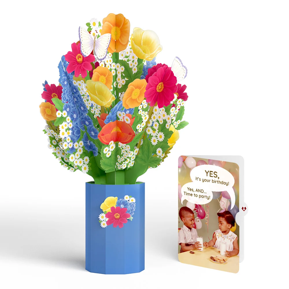 Lovepop Wildflower Birthday Bouquet and Time to Party Sentiment Set Vase