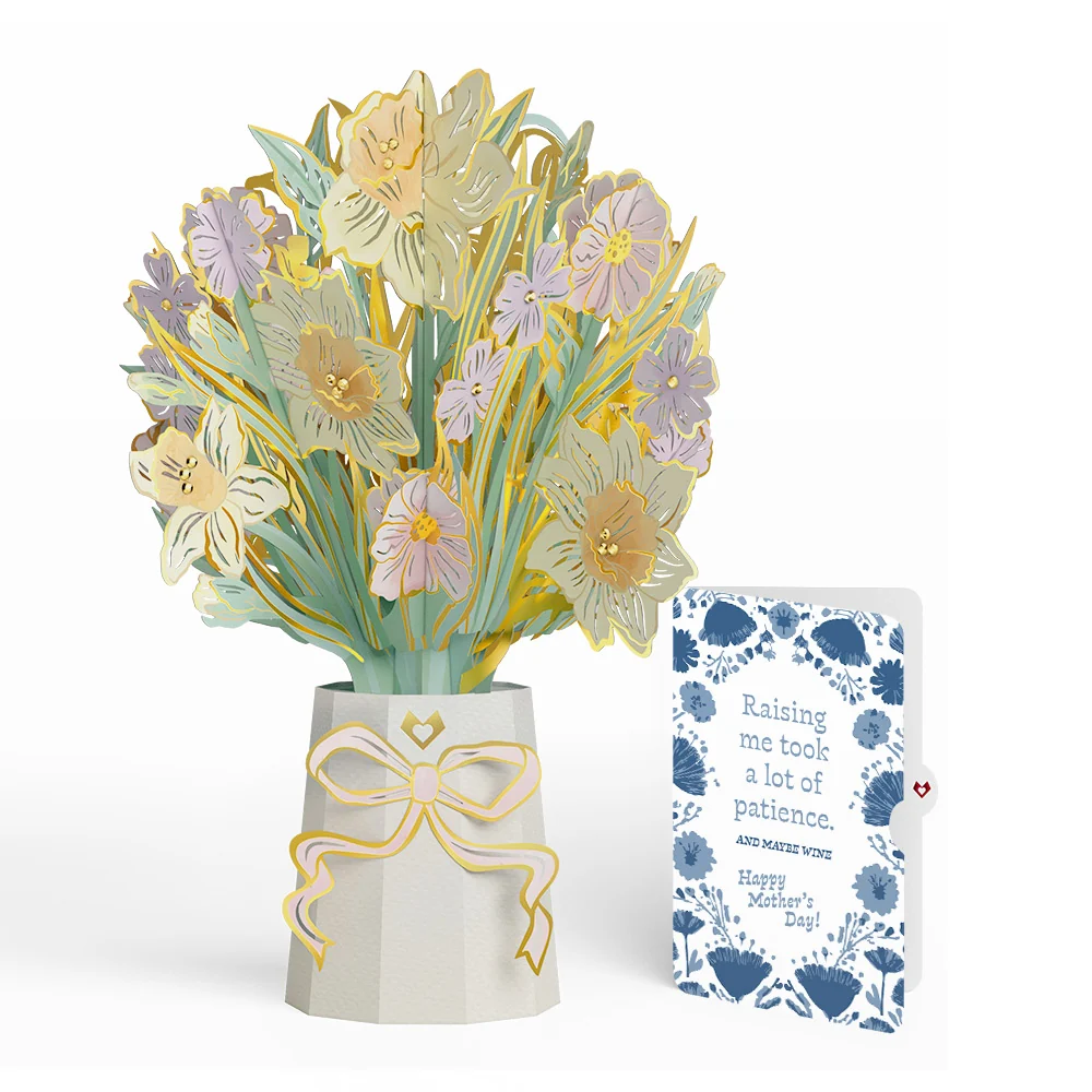 Lovepop Gilded Daffodil Mother’s Day Luxe Bouquet and Sentiment Set for Mom Vase