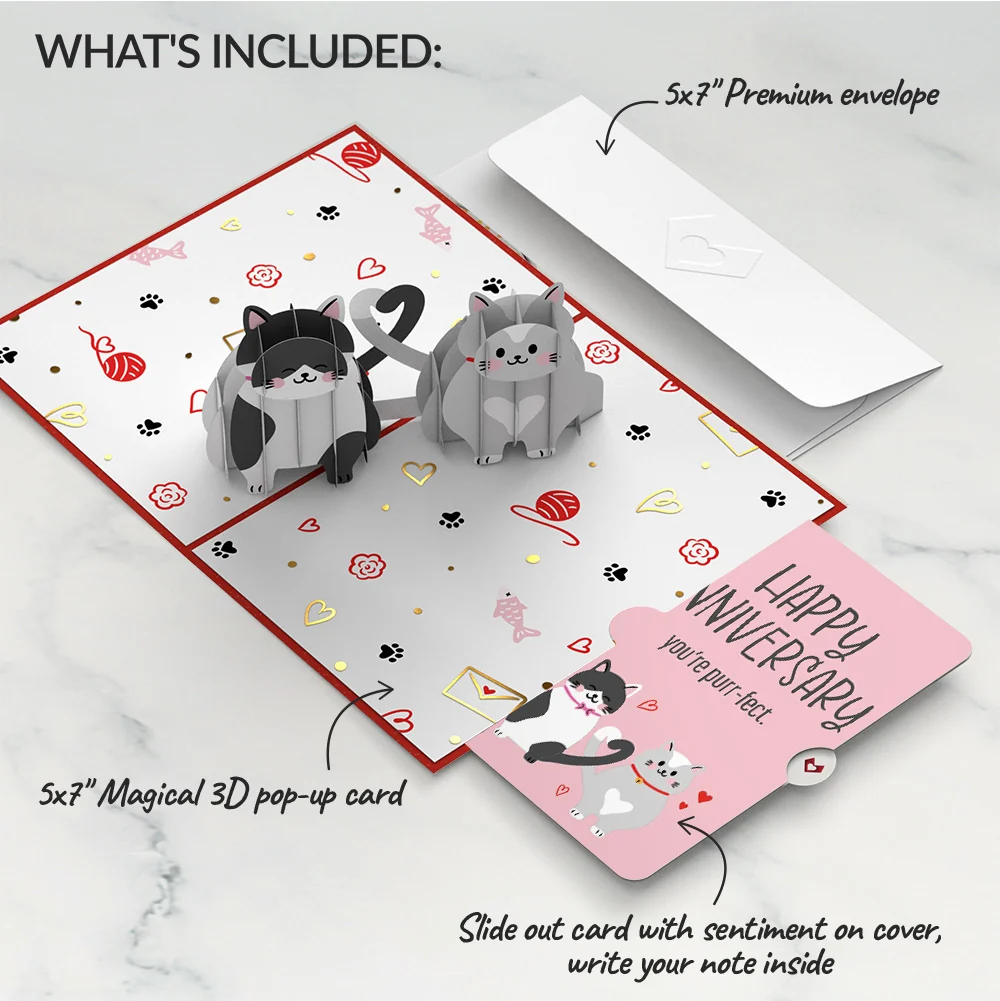 Lovepop Love Cats Anniversary Pop-Up Card and Purrfect Cats Sentiment Set - Image 2