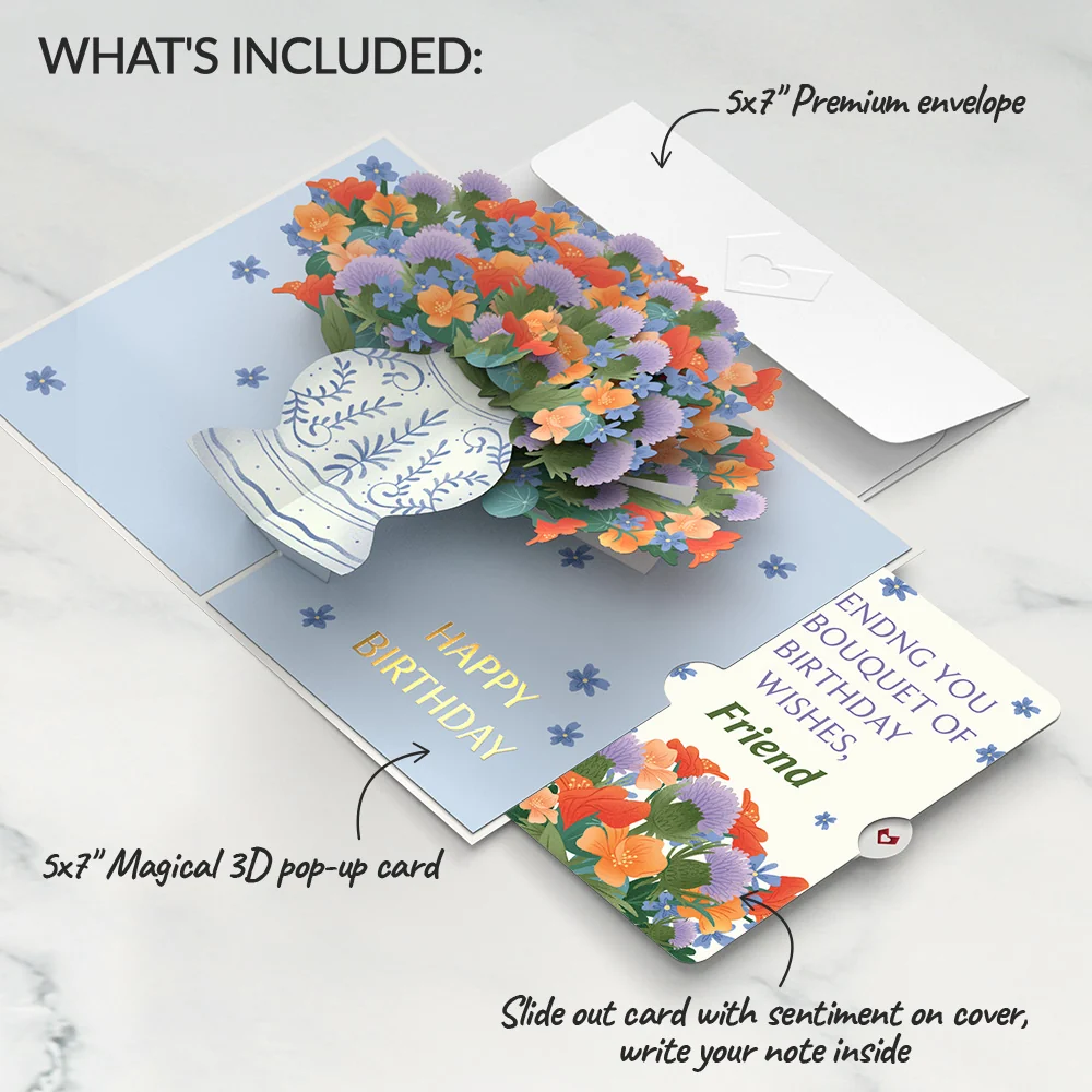 Lovepop Birthday Bouquet of Happiness Pop-Up Card and Sentiment Set for Friend Vase - Image 2