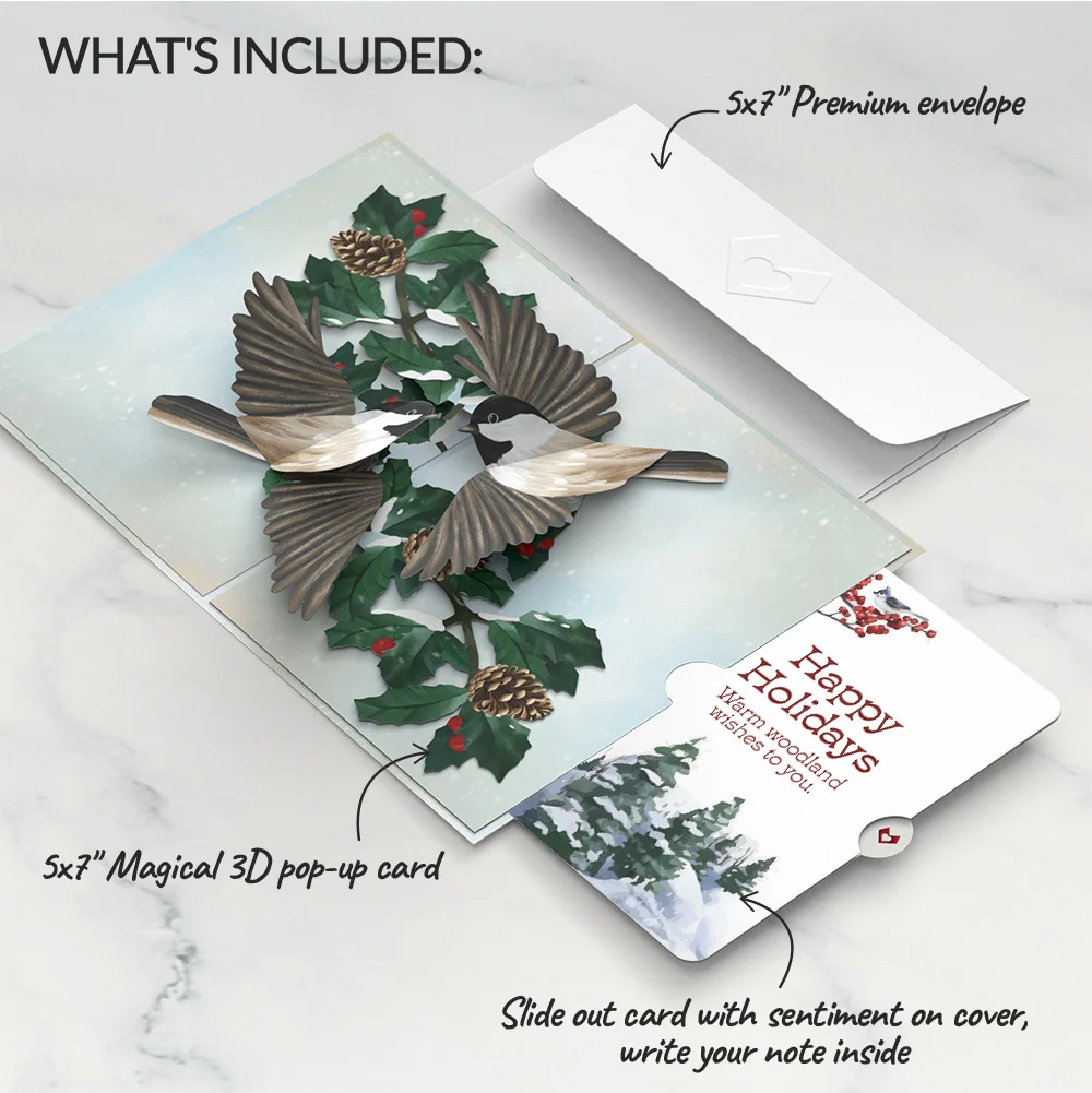 Lovepop Winter Chickadees Christmas Pop-Up Card and Warm Woodland Sentiment Set - Image 2