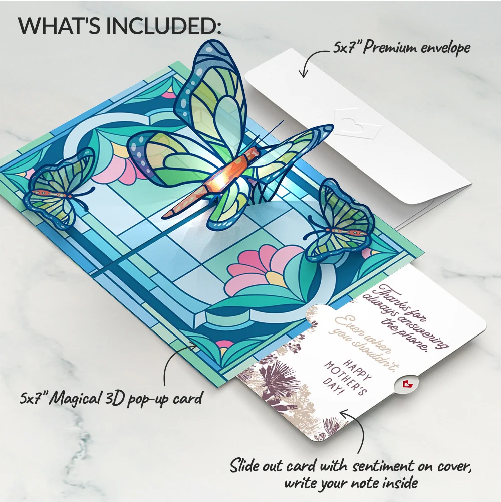 Lovepop Stained Glass Butterfly Mother’s Day Light-Up Pop-Up Card and Soft Neutral Bloom Sentiment Set for Mom - Image 2
