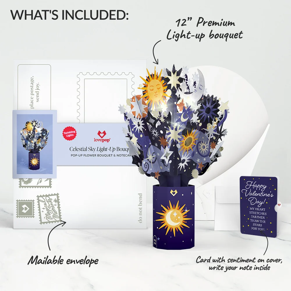 Lovepop Celestial Sky Valentine Light-Up Bouquet and Sentiment Set Vase - Image 2