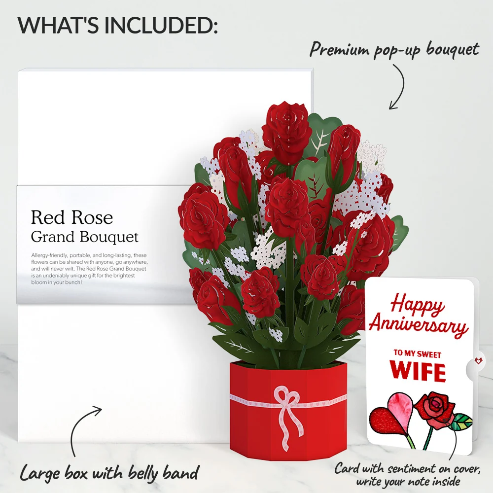 Lovepop Red Rose Anniversary Grand Bouquet and Sentiment Set for Wife Vase - Image 2