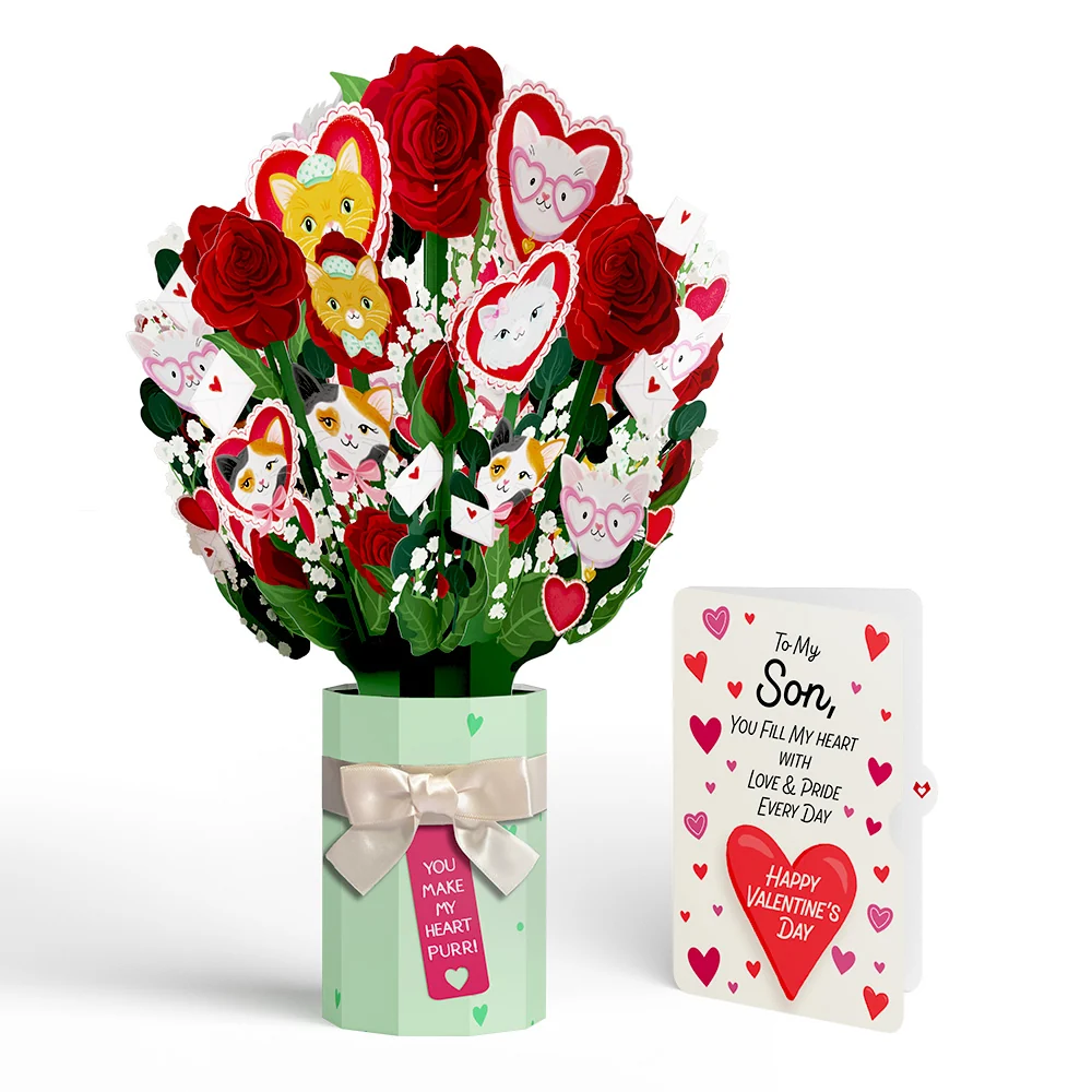 Lovepop You Make My Heart Purr Cat Valentine Bouquet and Sentiment Set for Son Vase