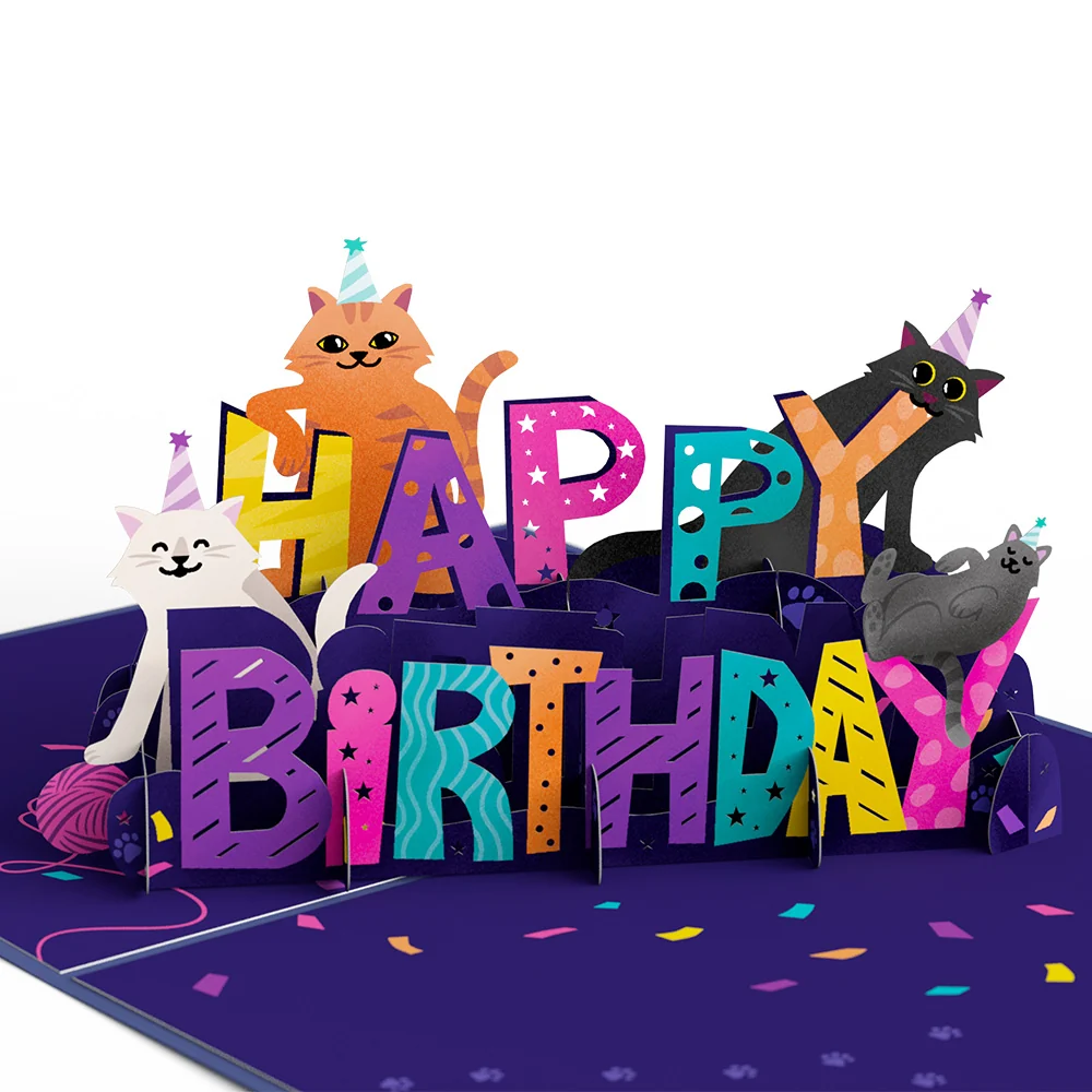 Lovepop Happy Birthday Cats Pop-Up card Candle - Image 2