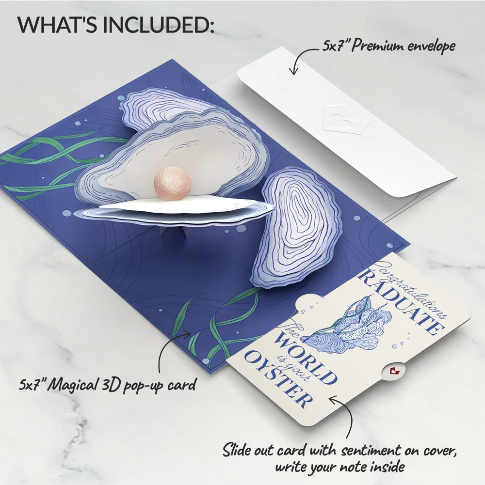 Lovepop Coastal Oysters Graduation Pop-Up Card and Sentiment Set Cream - Image 2