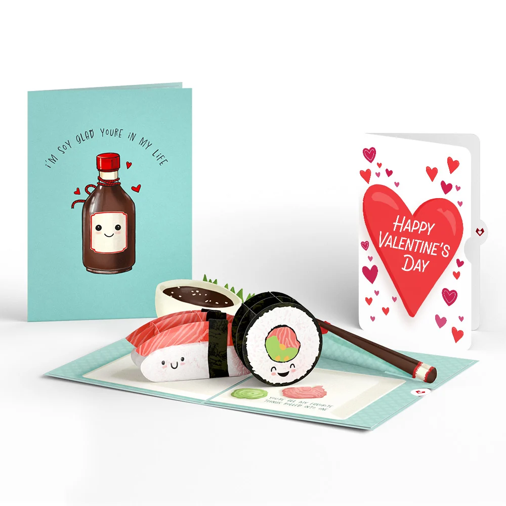 Lovepop Soy Glad You're in My Life Sushi Valentine Pop-Up Card and Big Sweet Heart Sentiment Set Bottle