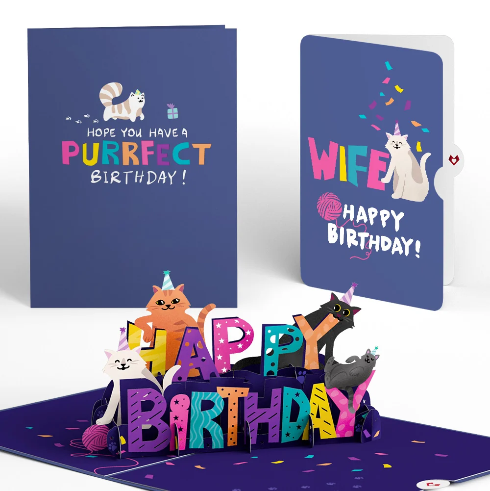 Lovepop Happy Birthday Cats Pop-Up Card and Sentiment Set for Wife