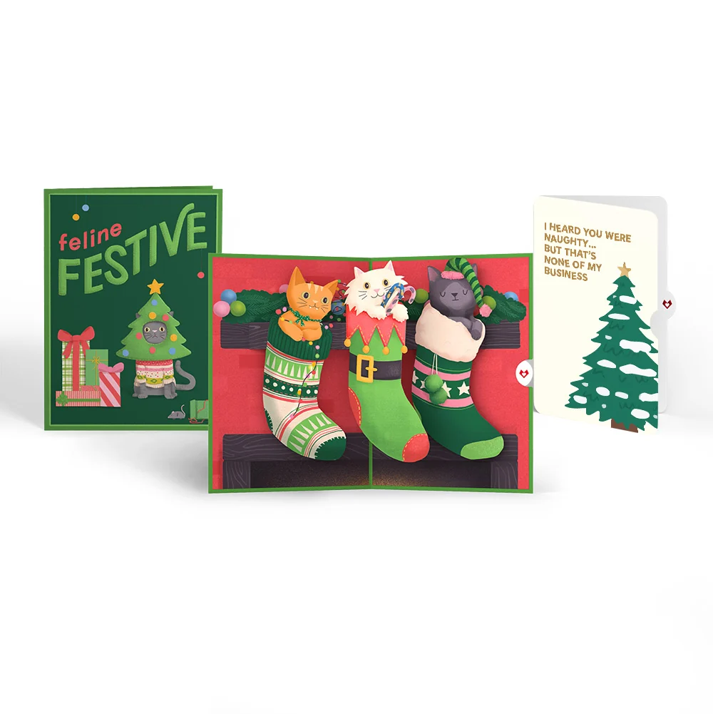 Lovepop Christmas Cat Stockings Pop-Up Card and Funny Tree Sentiment Set Cream
