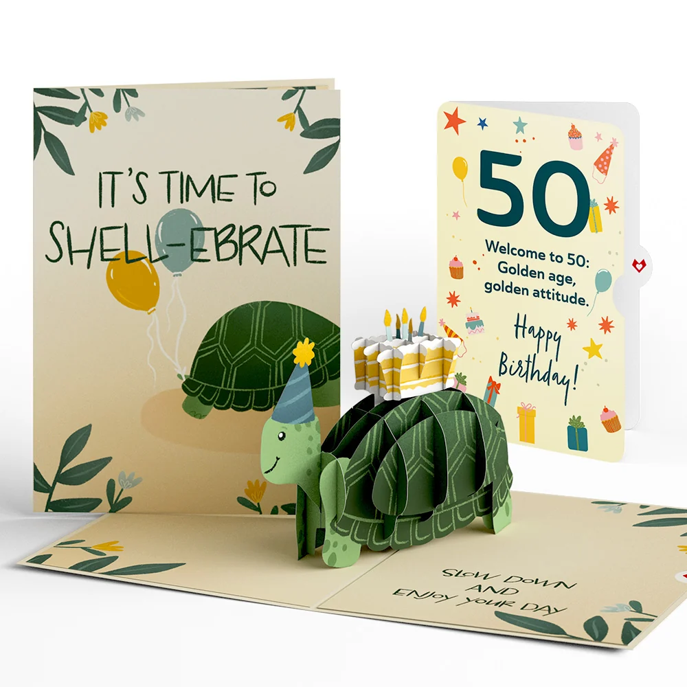 Lovepop Shell-ebrate 50th Birthday Turtle Pop-Up Card and Sentiment Set Candle