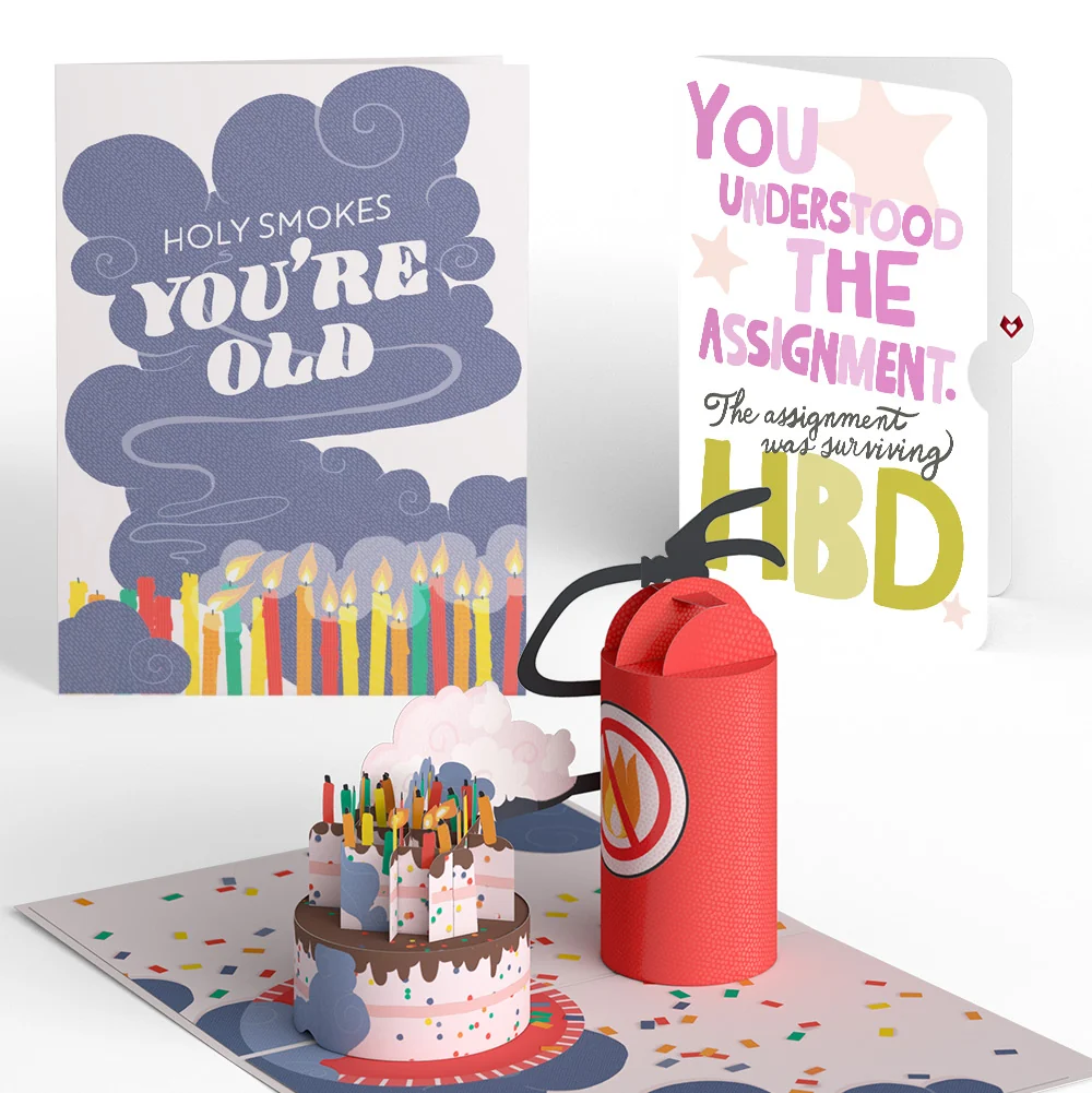 Lovepop Holy Smokes You're Old Birthday Pop-Up Card and Surviving Assignment Sentiment Set Candle