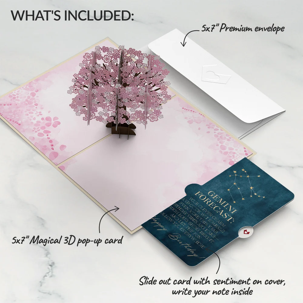 Lovepop Cherry Blossom Birthday Pop-Up Card and Gemini Zodiac Sentiment Set Cream - Image 2