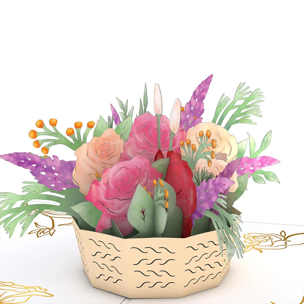 Lovepop Pink Rose Basket Pop-Up Card Cream - Image 2