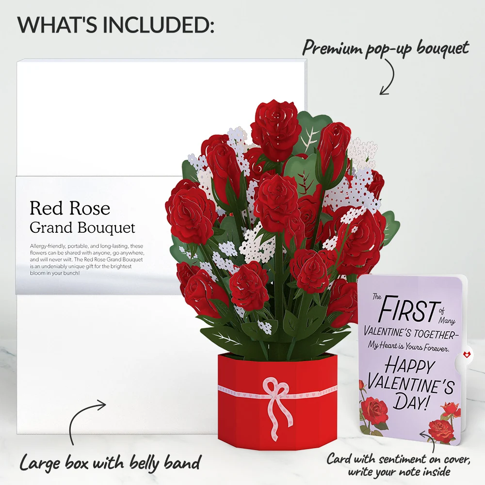 Lovepop Red Rose My Heart Is Yours Forever Valentine Grand Bouquet and Sentiment Set Vase - Image 2