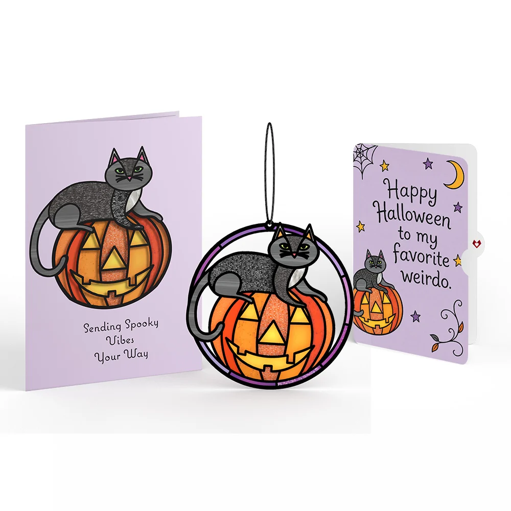 Lovepop Spooky Vibes Halloween Cat Suncatcher Card and Favorite Weirdo Sentiment Set Candle
