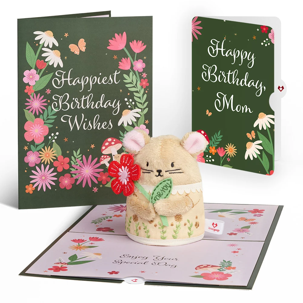 Lovepop 'Happiest Birthday Wishes' Floral Field Mouse Plushpop Card and Sentiment Set for Mom