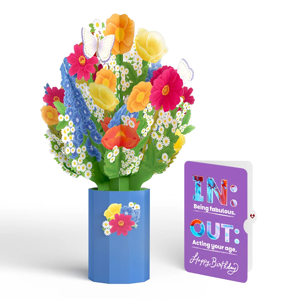Lovepop Wildflower Birthday Bouquet and IN & OUT Sentiment Set Vase