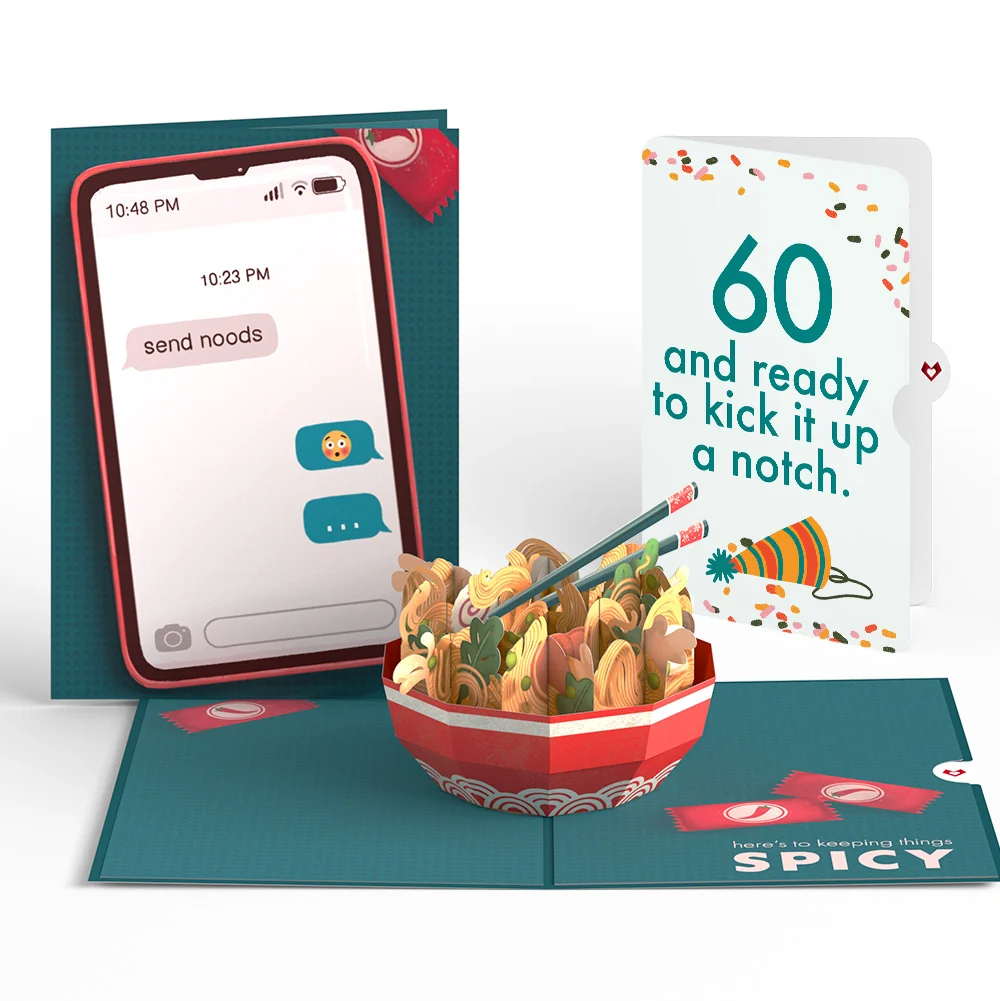 Lovepop Send Noods Spicy Birthday Pop-Up Card and 60th Kick It Up Sentiment Set Bowl