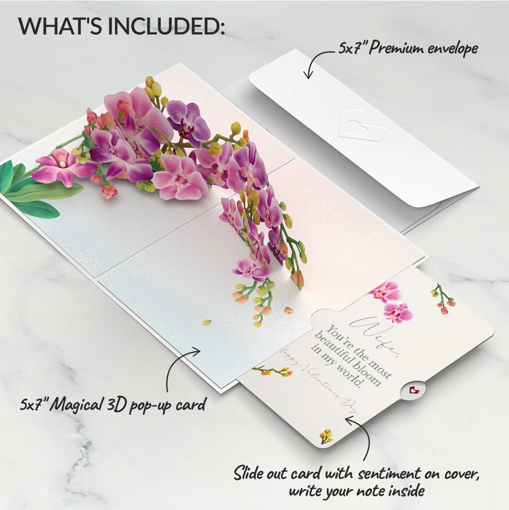 Lovepop Watercolor Orchid Valentine Pop-Up Card and Sentiment Set for Wife - Image 2