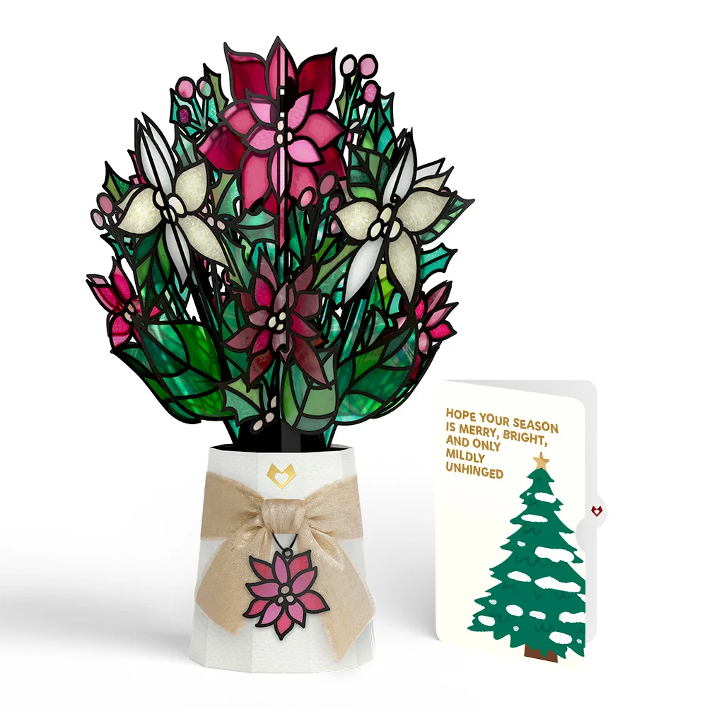 Lovepop Poinsettia Shimmer Christmas Suncatcher Bouquet and Blessing Tree Sentiment Set Glass