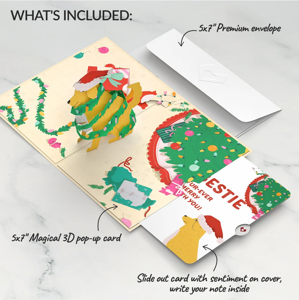 Lovepop Feliz Naughty Dog Christmas Pop-Up Card and Sentiment Set for Bestie Cream - Image 2