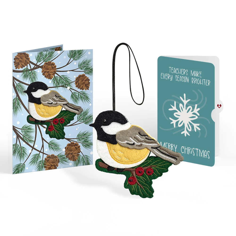 Lovepop Winter Chickadee HeartFelt Charm Card and Snowflake Christmas Sentiment Set for Teacher